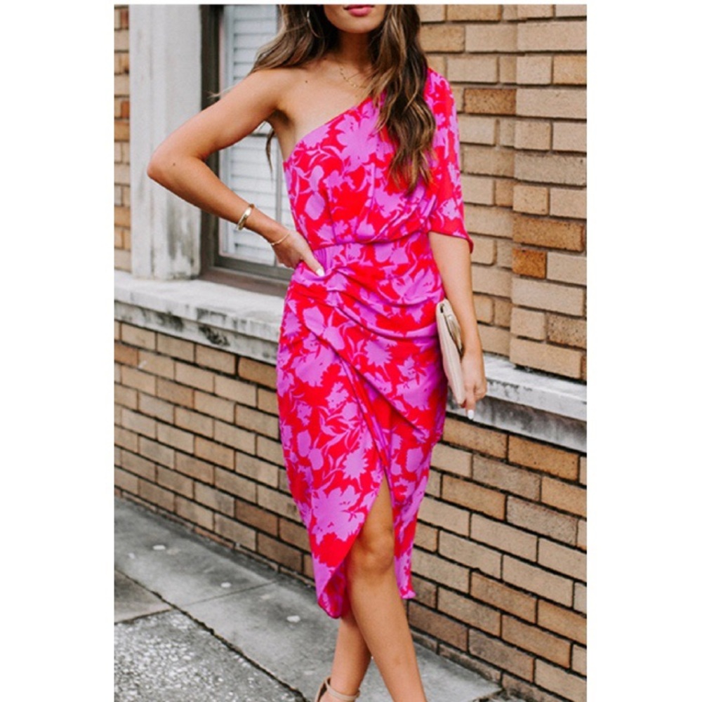 One shoulder Tulip Hem Printed Dress